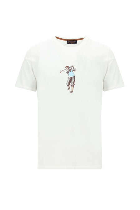 Kırık Beyaz Bisiklet Yaka Regular Fit Baskılı Pamuk T-shirt