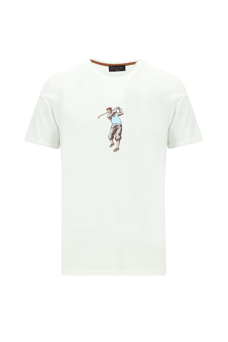 Kırık Beyaz Bisiklet Yaka Regular Fit Baskılı Pamuk T-shirt