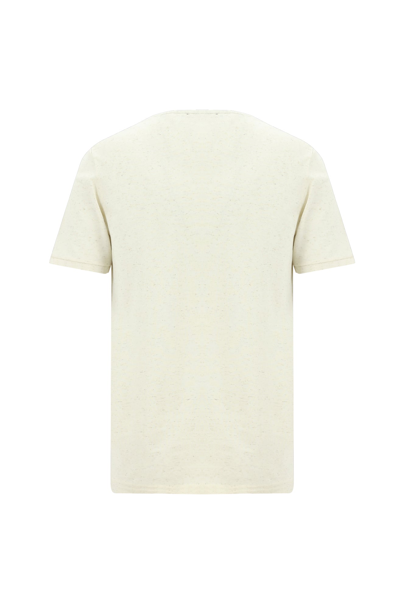 Açık Bej Bisiklet Yaka Regular Fit Desenli Pamuklu Keten T-shirt