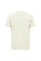 Açık Bej Bisiklet Yaka Regular Fit Desenli Pamuklu Keten T-shirt