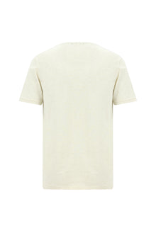 Açık Bej Bisiklet Yaka Regular Fit Desenli Pamuklu Keten T-shirt