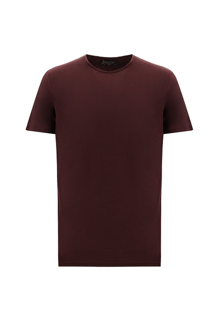 Koyu Bordo Bisiklet Yaka Slim Fit Dar Kesim T-shirt