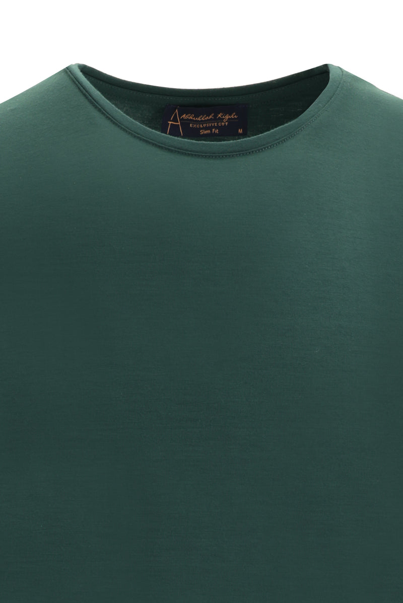 Koyu Yeşil Bisiklet Yaka Slim Fit Dar Kesim T-shirt