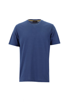 Koyu Mavi  Bisiklet Yaka Slim Fit Dar Kesim Desenli Merserize Pamuk T-shirt