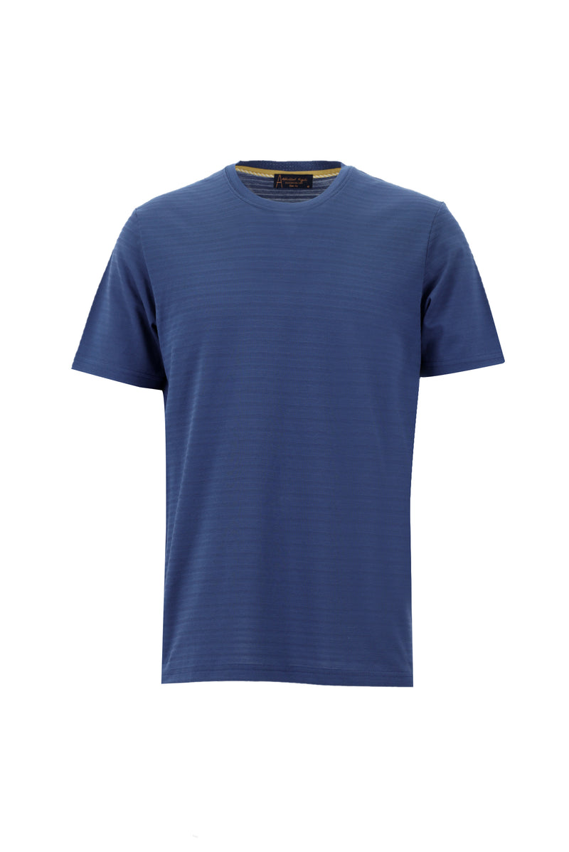 Koyu Mavi  Bisiklet Yaka Slim Fit Dar Kesim Desenli Merserize Pamuk T-shirt