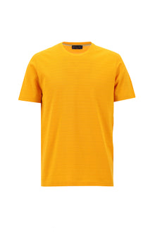 Açık Turuncu Bisiklet Yaka Slim Fit Dar Kesim Desenli Merserize Pamuk T-shirt