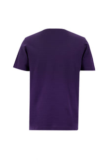 Koyu Mor Bisiklet Yaka Slim Fit Dar Kesim Desenli Merserize Pamuk T-shirt