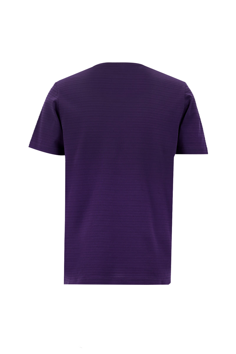 Koyu Mor Bisiklet Yaka Slim Fit Dar Kesim Desenli Merserize Pamuk T-shirt