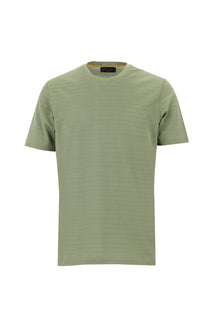 Yağ Yeşili-Olive Bisiklet Yaka Slim Fit Dar Kesim Desenli Merserize Pamuk T-shirt