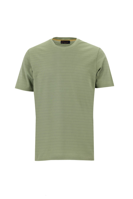 Yağ Yeşili-Olive Bisiklet Yaka Slim Fit Dar Kesim Desenli Merserize Pamuk T-shirt