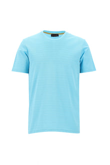 Açık Turkuaz Bisiklet Yaka Slim Fit Dar Kesim Desenli Merserize Pamuk T-shirt