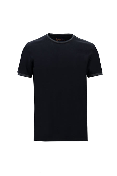 Orta Lacivert Bisiklet Yaka Slim Fit Dar Kesim Desenli T-shirt-Abdullah Ki??l?