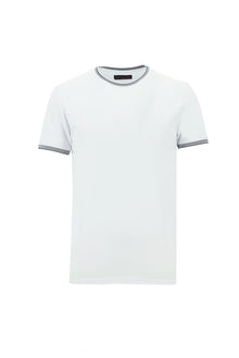 Beyaz Bisiklet Yaka Slim Fit Dar Kesim Desenli Pamuklu T-shirt