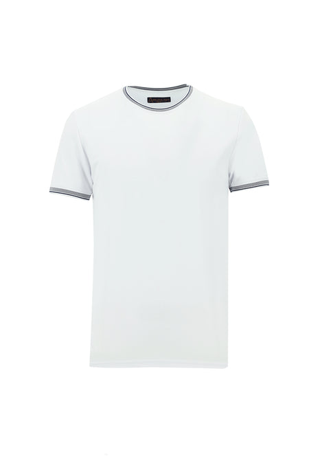 Beyaz Bisiklet Yaka Slim Fit Dar Kesim Desenli Pamuklu T-shirt