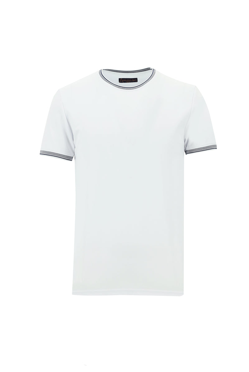 Beyaz Bisiklet Yaka Slim Fit Dar Kesim Desenli Pamuklu T-shirt