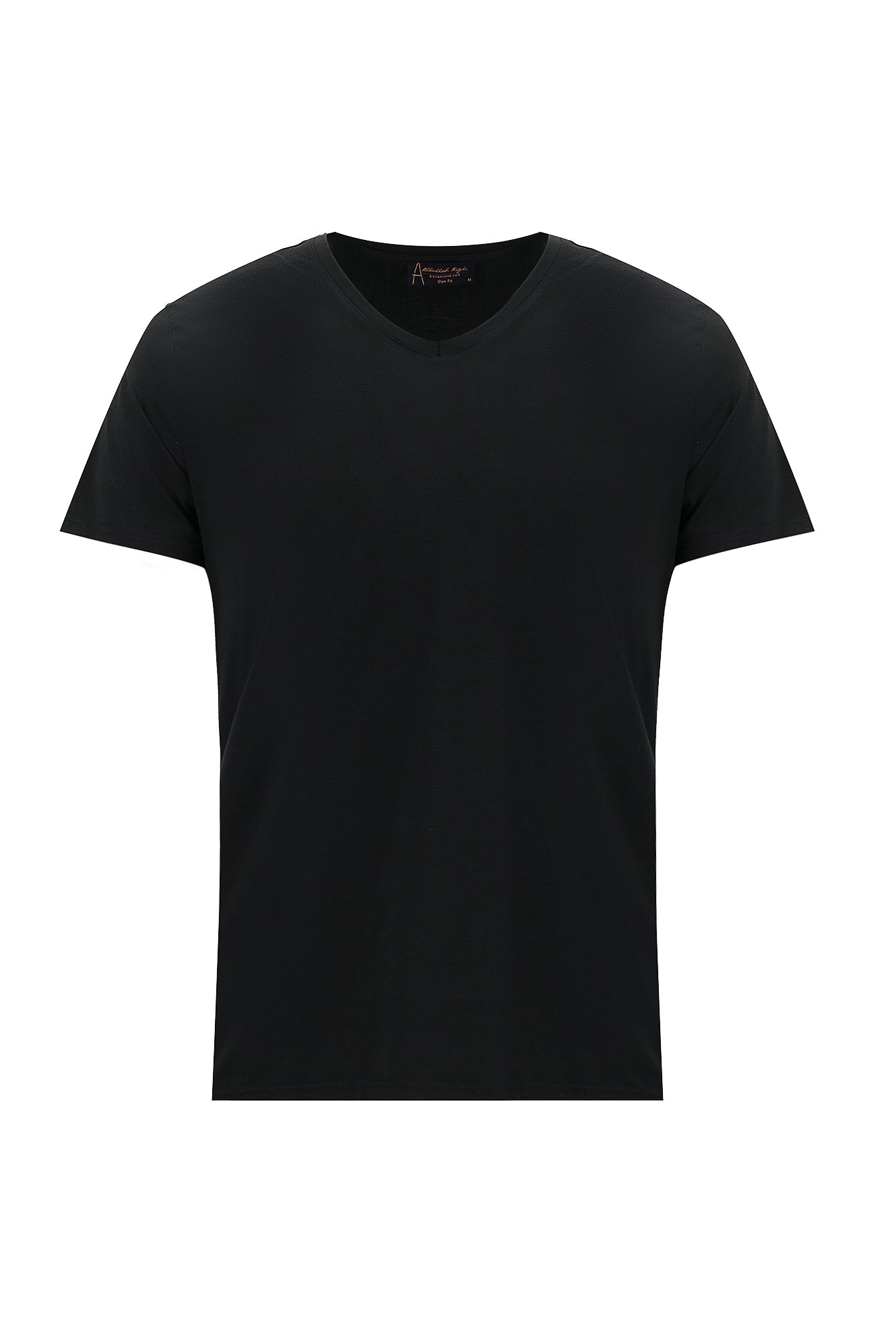 Siyah V Yaka Slim Fit Dar Kesim T-shirt-Abdullah Ki??l?