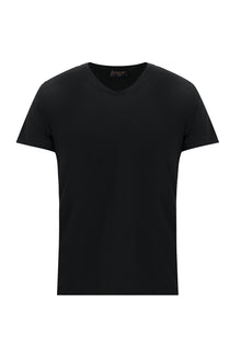 Siyah V Yaka Slim Fit Dar Kesim T-shirt-Abdullah Ki??l?