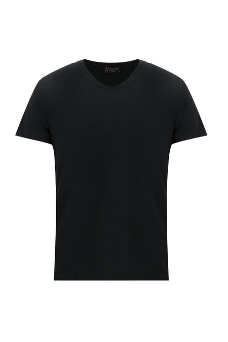 Siyah V Yaka Slim Fit Dar Kesim T-shirt-Abdullah Ki??l?