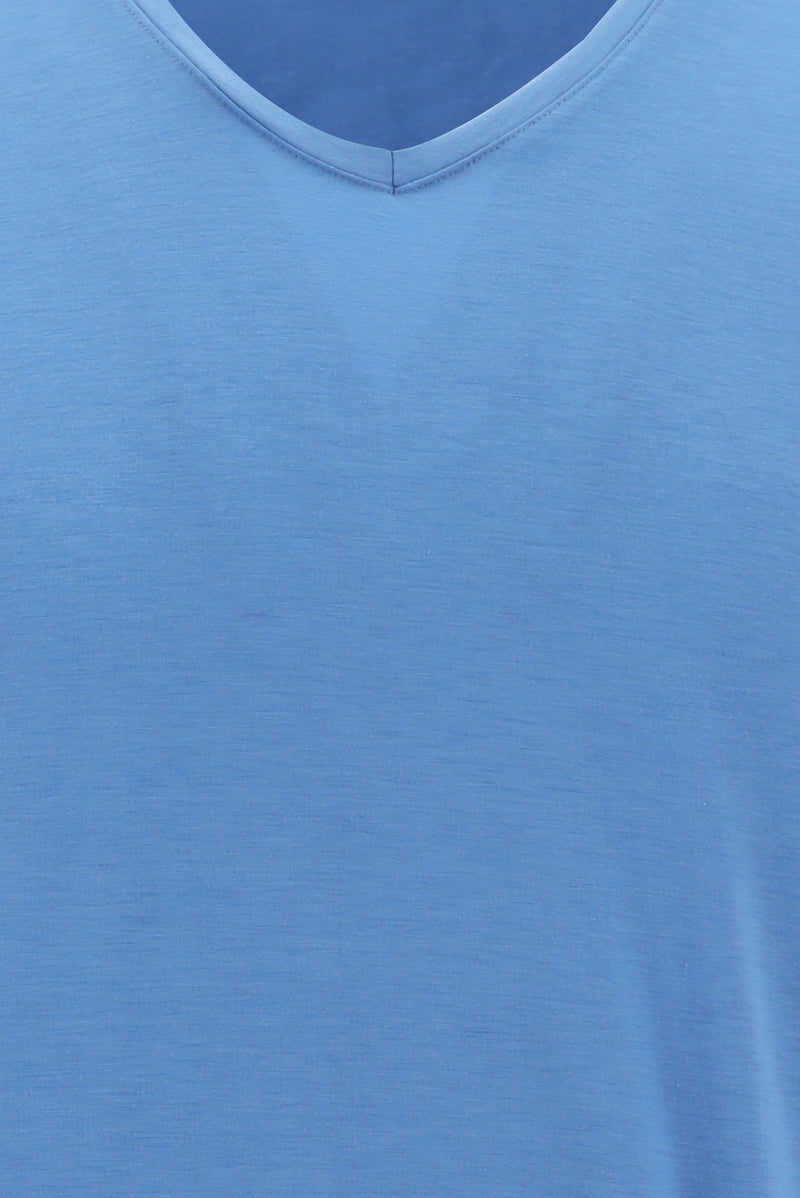 Havacı Mavi V Yaka Slim Fit Dar Kesim T-shirt