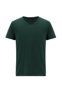 Koyu Yeşil V Yaka Slim Fit Dar Kesim Süprem Likralı T-shirt