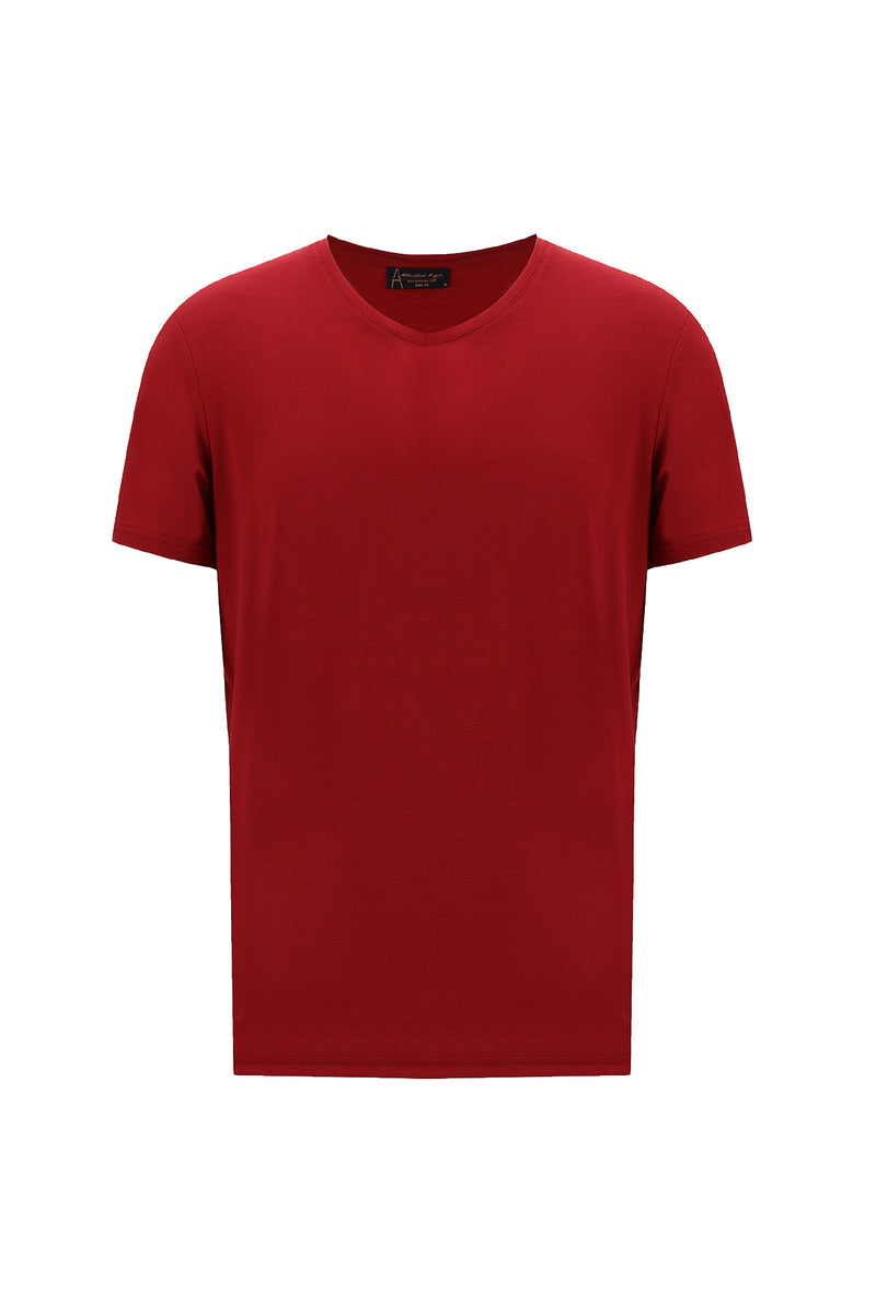 Koyu Kırmızı V Yaka Slim Fit Dar Kesim T-shirt
