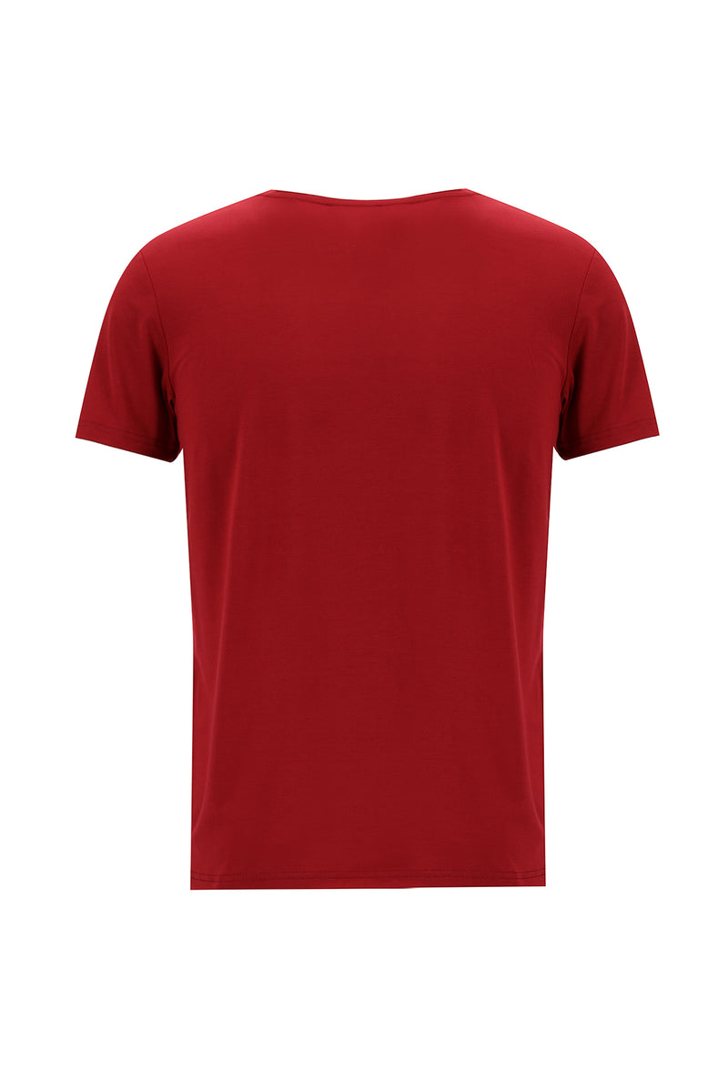 Koyu Kırmızı V Yaka Slim Fit Dar Kesim T-shirt