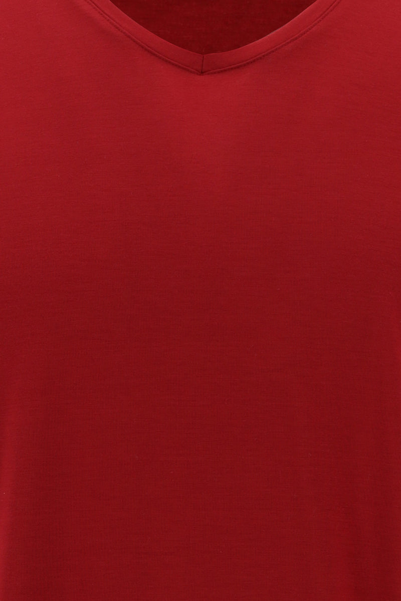 Koyu Kırmızı V Yaka Slim Fit Dar Kesim T-shirt