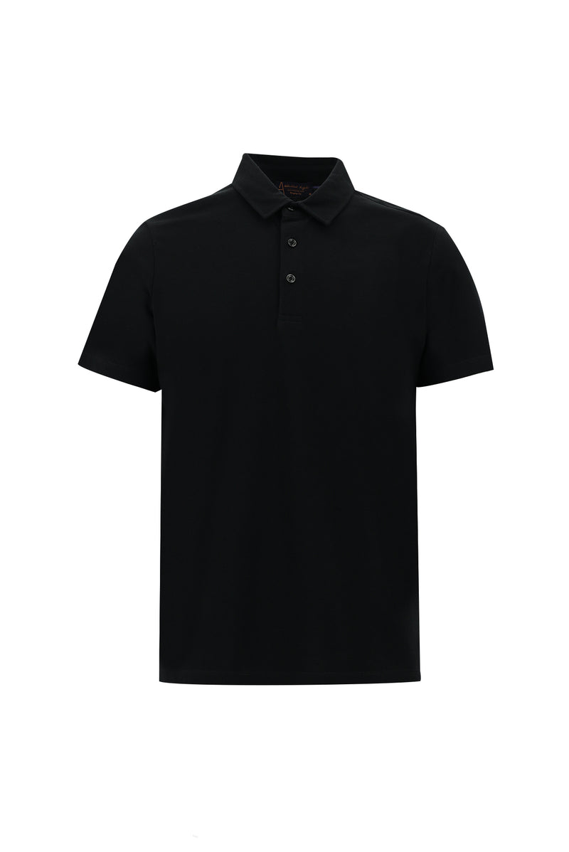 Siyah Polo Yaka Regular Fit Pamuk T-shirt