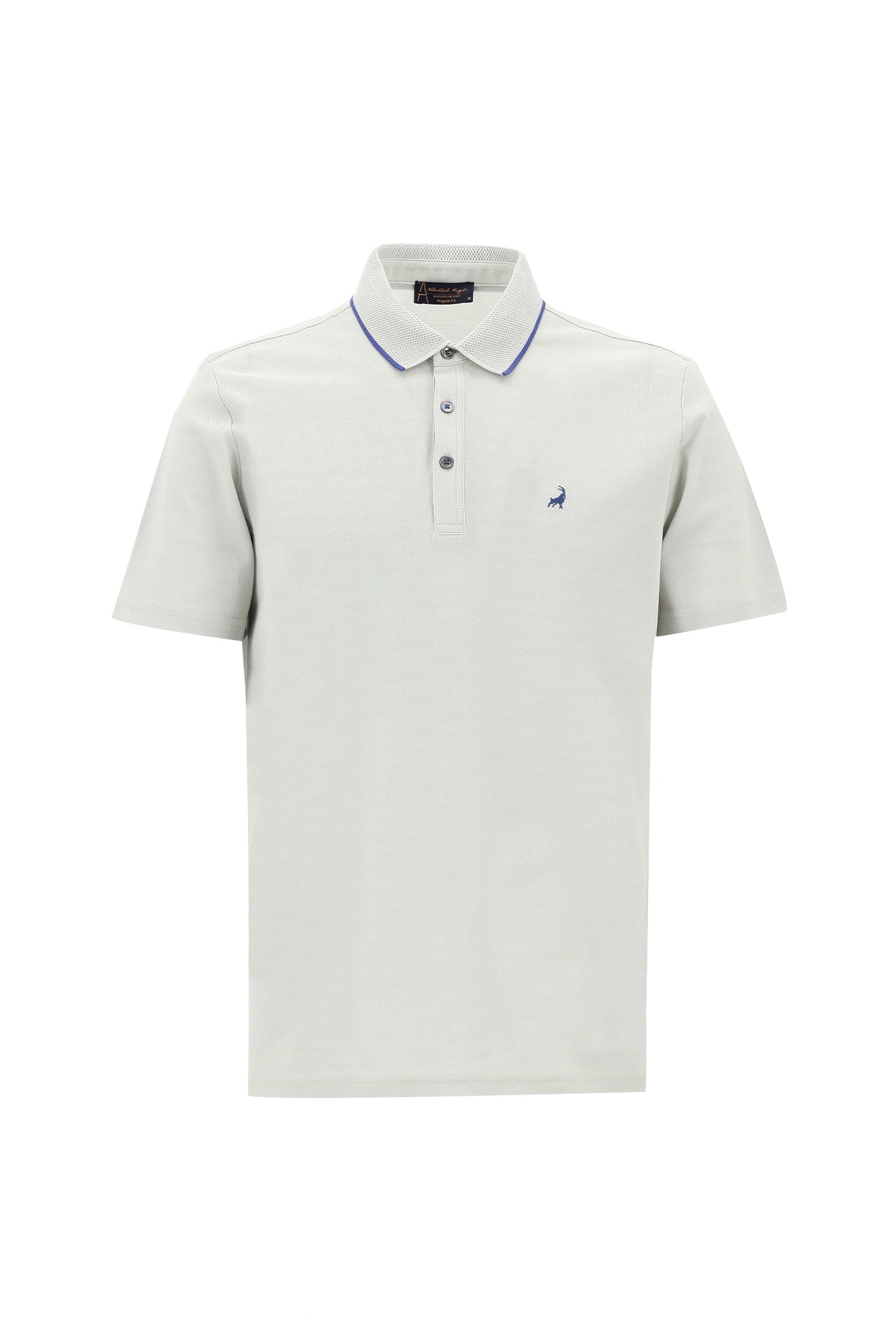 Açık Gri Polo Yaka Regular Fit Nakışlı Merserize Pamuk T-shirt
