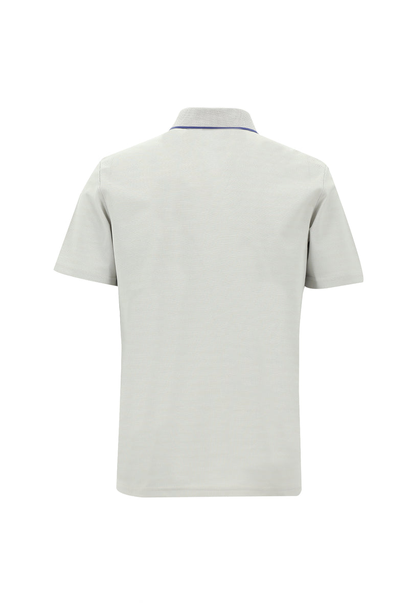 Açık Gri Polo Yaka Regular Fit Nakışlı Merserize Pamuk T-shirt