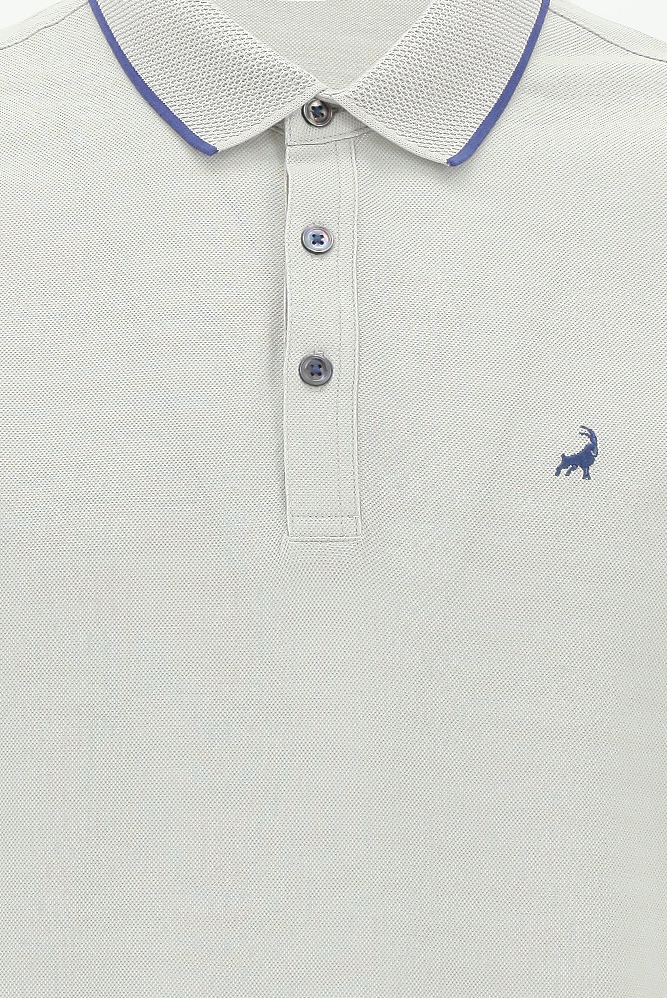 Açık Gri Polo Yaka Regular Fit Nakışlı Merserize Pamuk T-shirt