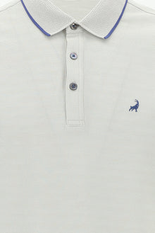 Açık Gri Polo Yaka Regular Fit Nakışlı Merserize Pamuk T-shirt