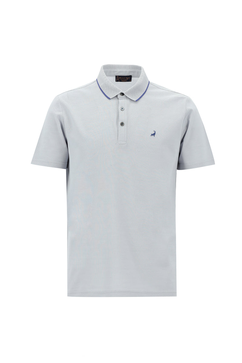 Gök Mavisi Polo Yaka Regular Fit Nakışlı Merserize Pamuk T-shirt