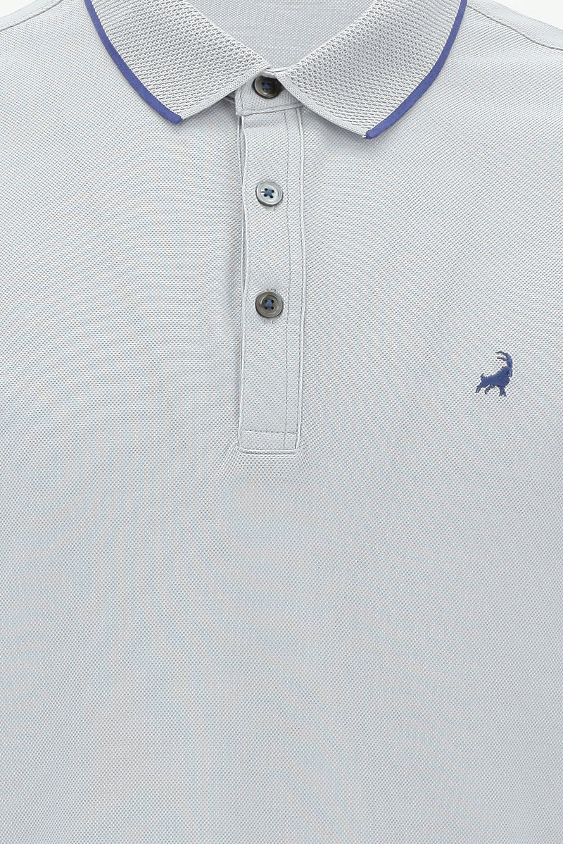 Gök Mavisi Polo Yaka Regular Fit Nakışlı Merserize Pamuk T-shirt