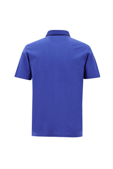 Kobalt Mavi Polo Yaka Regular Fit Nakışlı Merserize Pamuk T-shirt