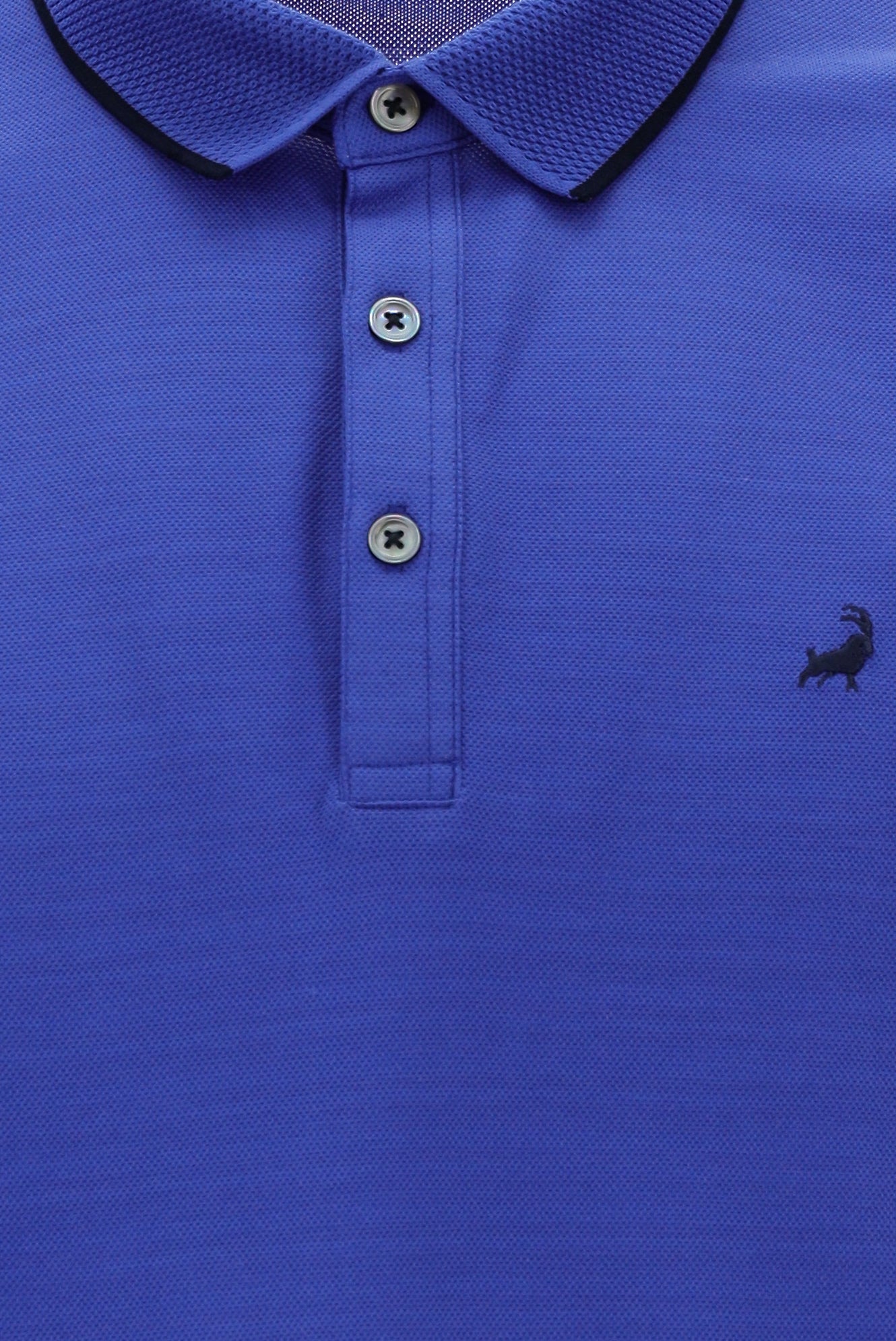 Kobalt Mavi Polo Yaka Regular Fit Nakışlı Merserize Pamuk T-shirt