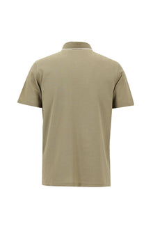 Koyu Bej Polo Yaka Regular Fit Nakışlı Merserize Pamuk T-shirt