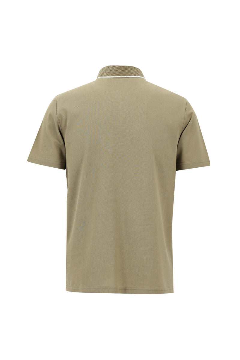 Koyu Bej Polo Yaka Regular Fit Nakışlı Merserize Pamuk T-shirt
