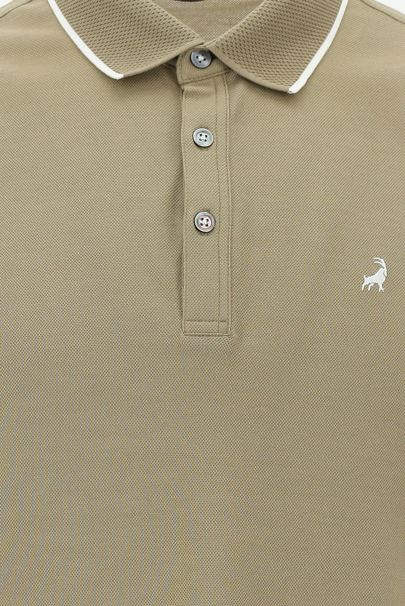 Koyu Bej Polo Yaka Regular Fit Nakışlı Merserize Pamuk T-shirt