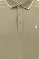 Koyu Bej Polo Yaka Regular Fit Nakışlı Merserize Pamuk T-shirt