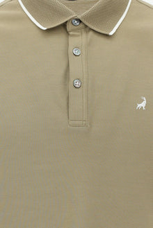 Koyu Bej Polo Yaka Regular Fit Nakışlı Merserize Pamuk T-shirt