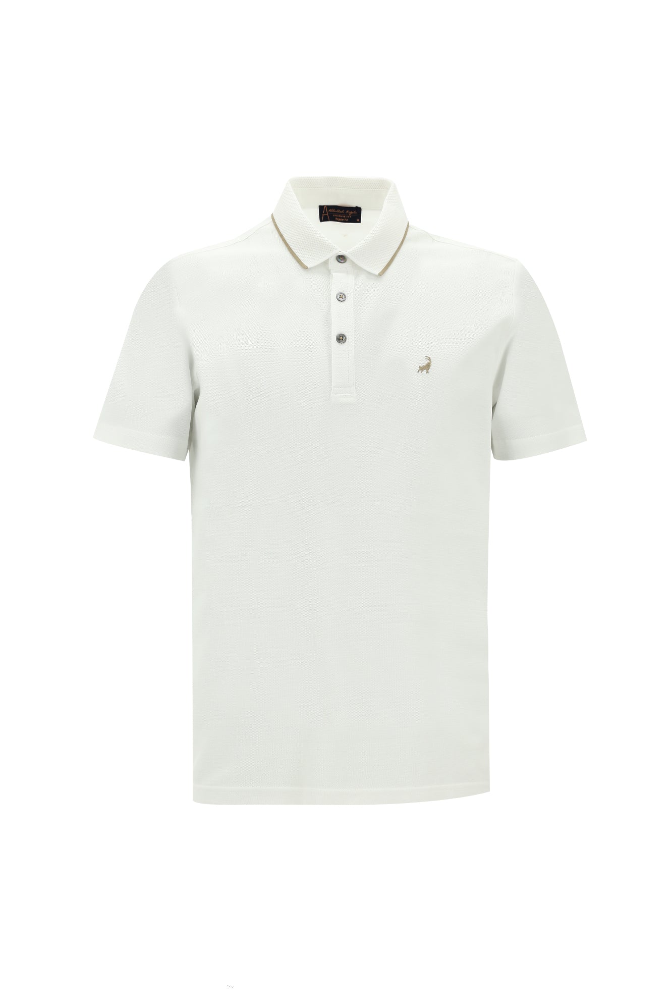 Beyaz Polo Yaka Regular Fit Nakışlı Merserize Pamuk T-shirt