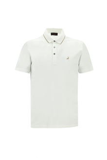 Beyaz Polo Yaka Regular Fit Nakışlı Merserize Pamuk T-shirt