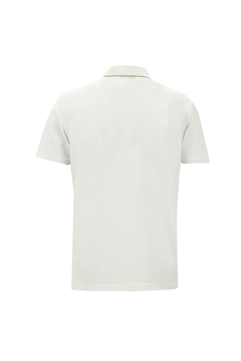 Beyaz Polo Yaka Regular Fit Nakışlı Merserize Pamuk T-shirt