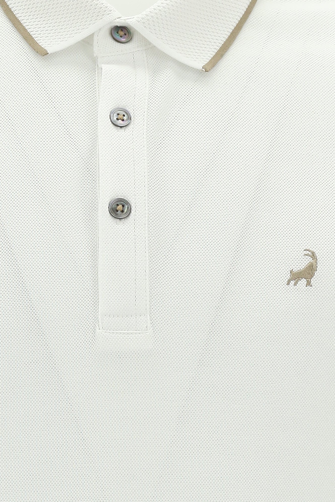 Beyaz Polo Yaka Regular Fit Nakışlı Merserize Pamuk T-shirt