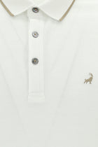 Beyaz Polo Yaka Regular Fit Nakışlı Merserize Pamuk T-shirt