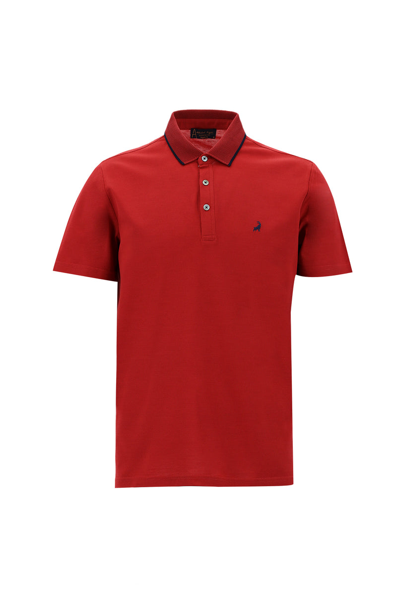 Kiremit Polo Yaka Regular Fit Nakışlı Merserize Pamuk T-shirt