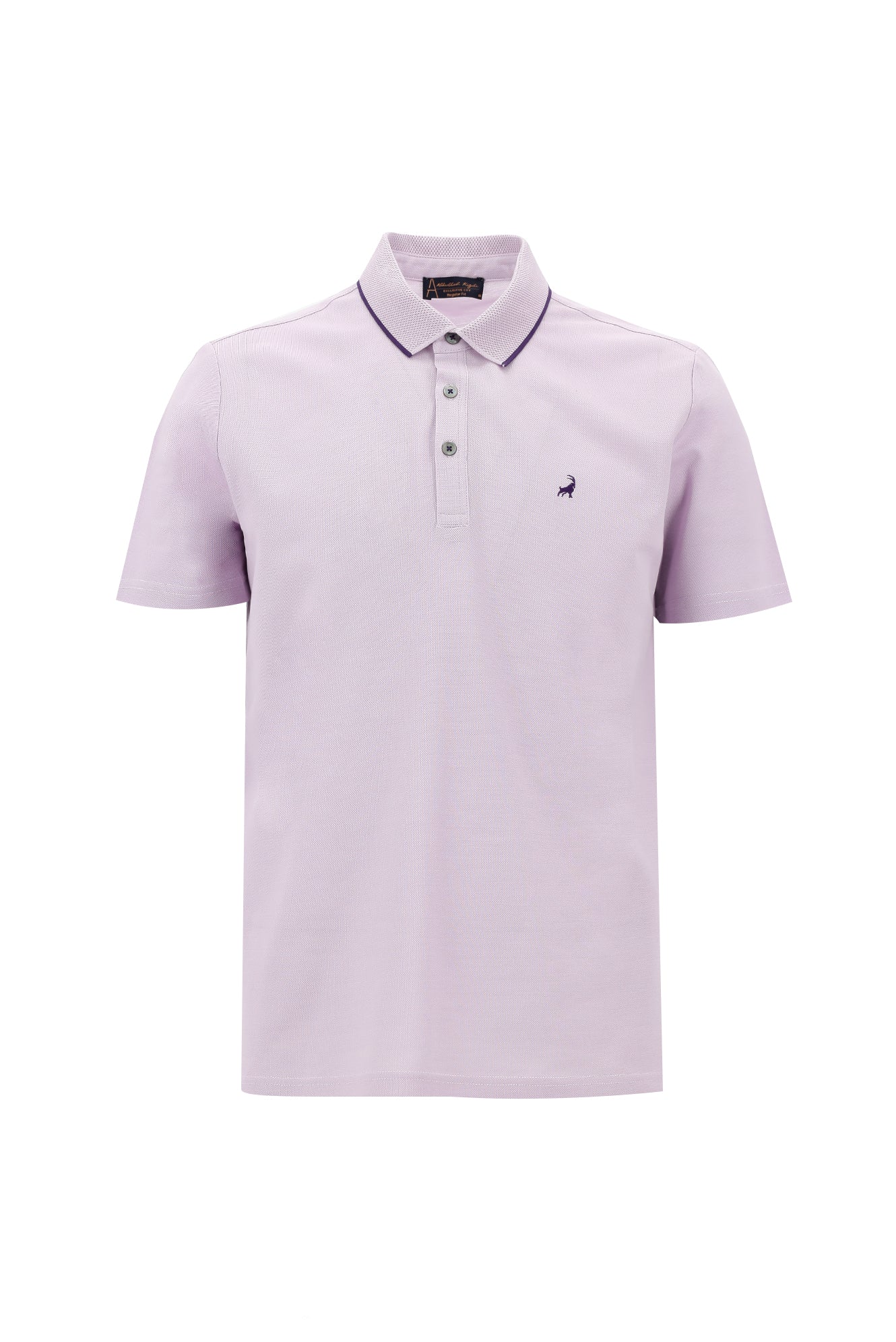 Lila Polo Yaka Regular Fit Nakışlı Merserize Pamuk T-shirt