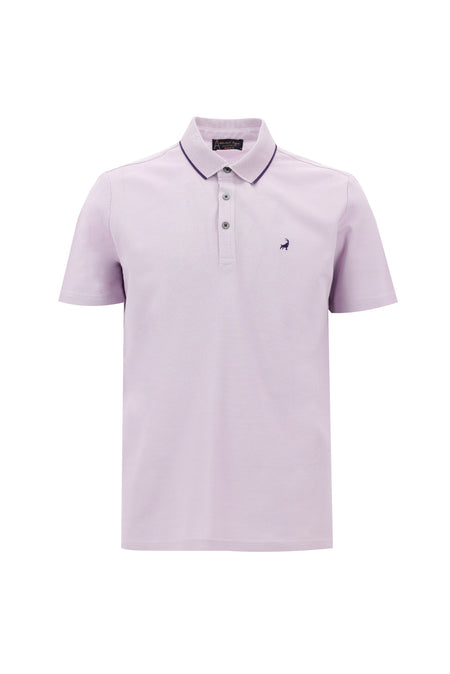 Lila Polo Yaka Regular Fit Nakışlı Merserize Pamuk T-shirt
