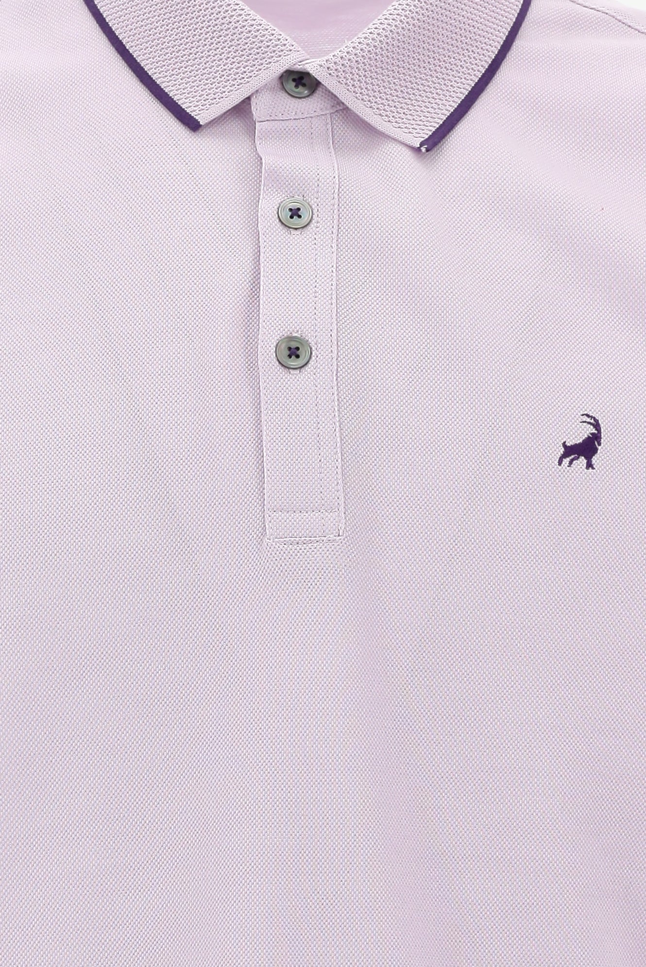 Lila Polo Yaka Regular Fit Nakışlı Merserize Pamuk T-shirt